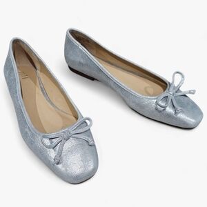 J. JILL Emma Metallic Silver Leather Bow Ballet Flats 9M